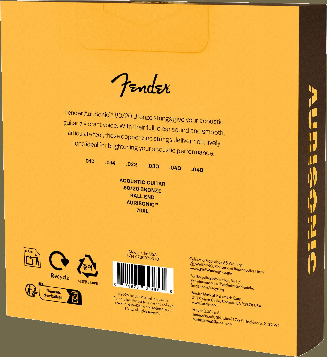 AuriSonicTM 70 80/20 Bronze Acoustic Guitar Strings (3-Pack)