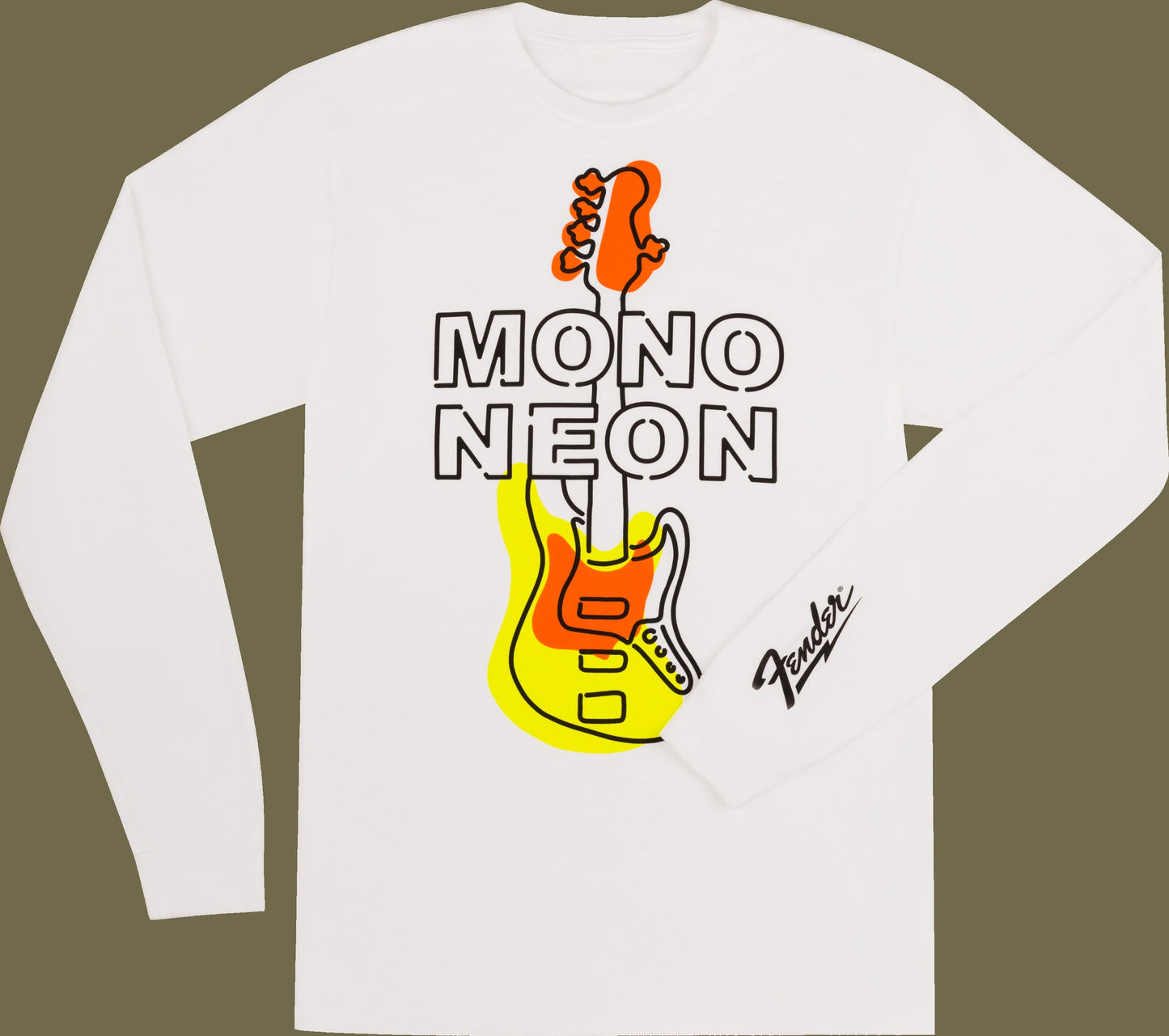 Fender® Mono Neon Geo Bass Long Sleeve T-shirt, White