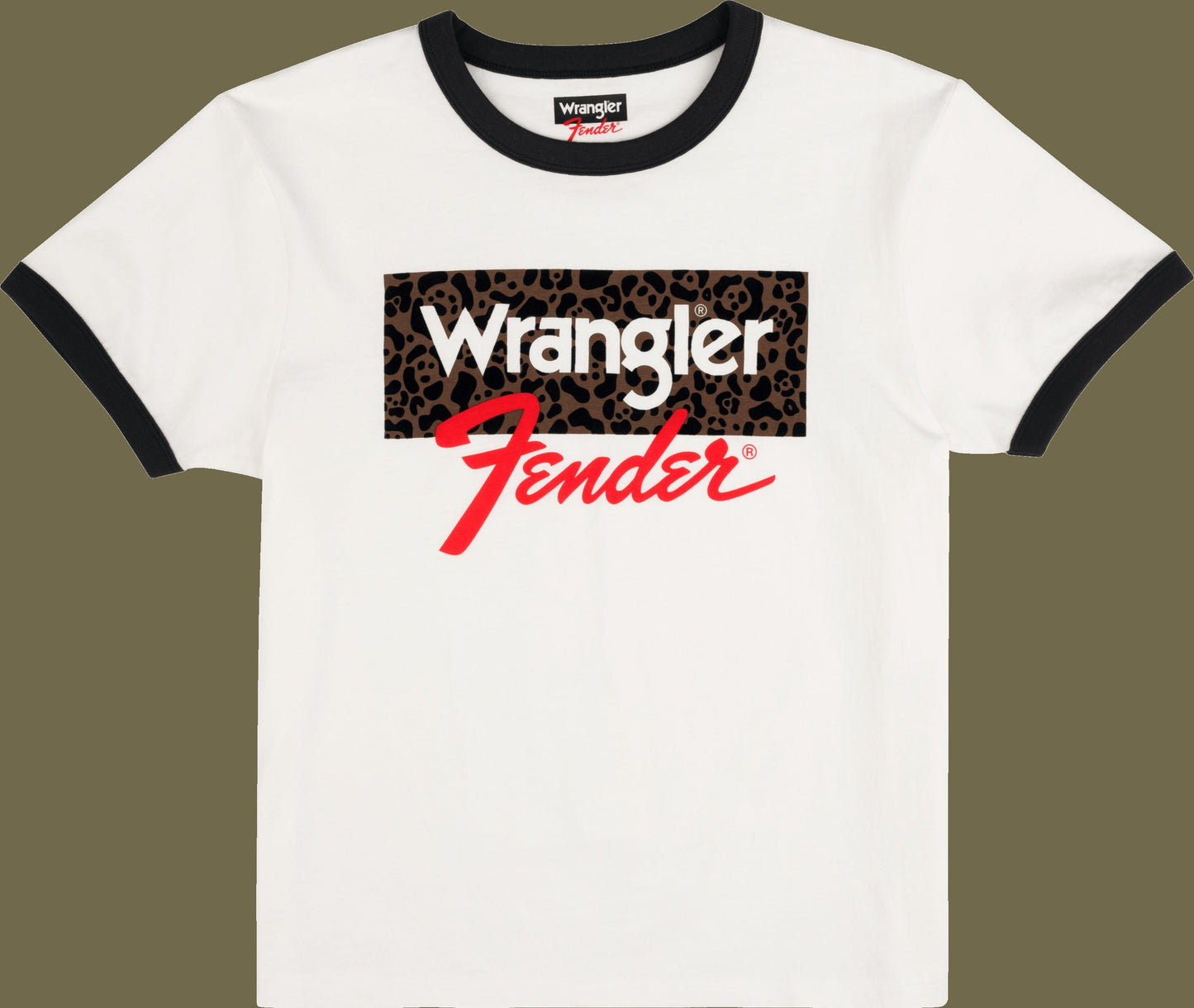 Fender® x Wrangler® Women's Animal Print Boxed Logo Tee, White/Fdblk