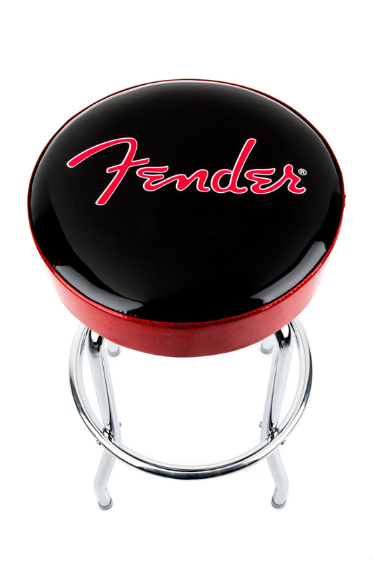 Fender® Red Sparkle Logo Barstool, Black and Red Sparkle