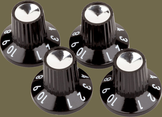 Black-Silver Skirted (1-10) Push-On Amplifier Knobs