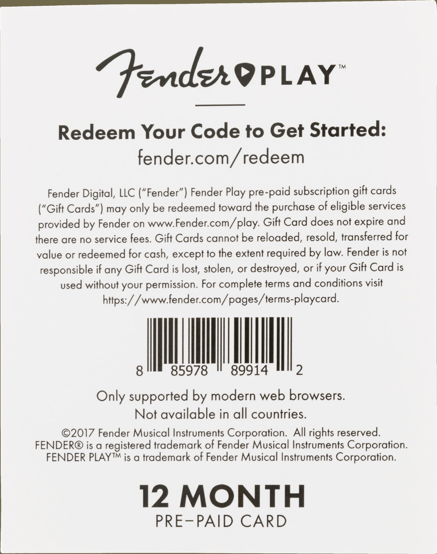 Fender PlayTM Prepaid Cards